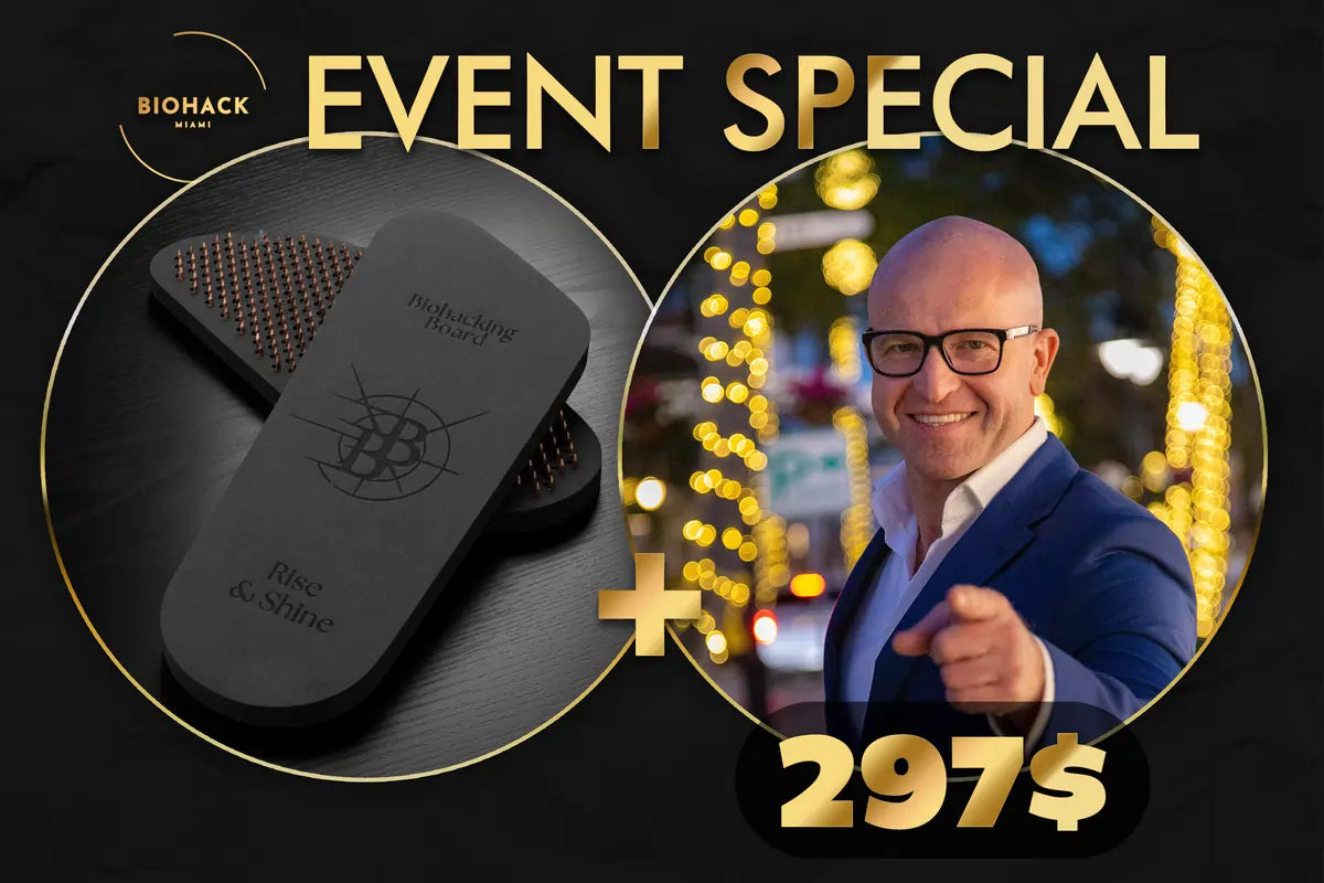 Advertisement for an event special with a product and a person, featuring text and a price.